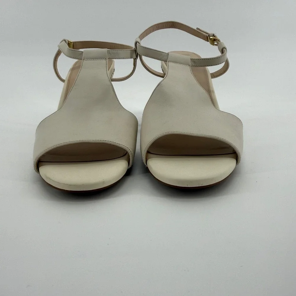 Cole Haan Maddie Ivory Leather T-Strap Woven Wedge Sandals W14877‎ Womens 9.5B